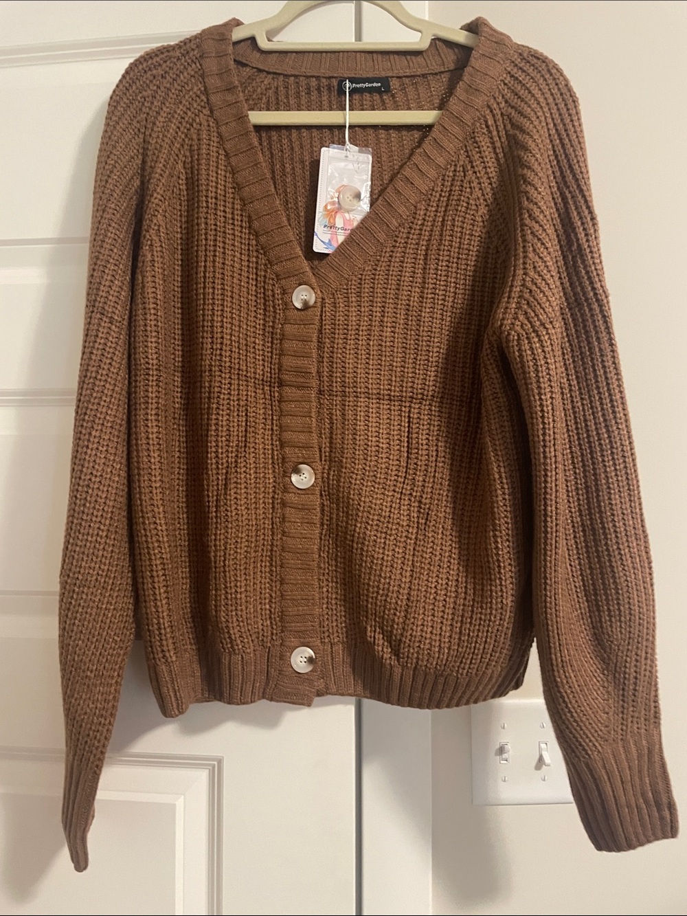 Women's V-Neck Button Cardigan Sweater - Brown